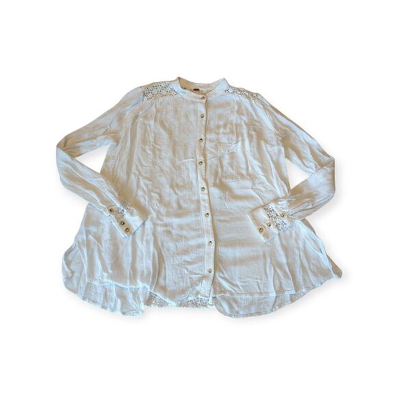 Free People The Best Button Front Blouse Womens XS White Gauze Crochet Boho - Picture 1 of 8